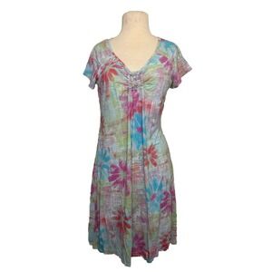 Fresh‎ Produce Sample Short Sleeve Tropical Floral V-Neck Mini Sundress Medium